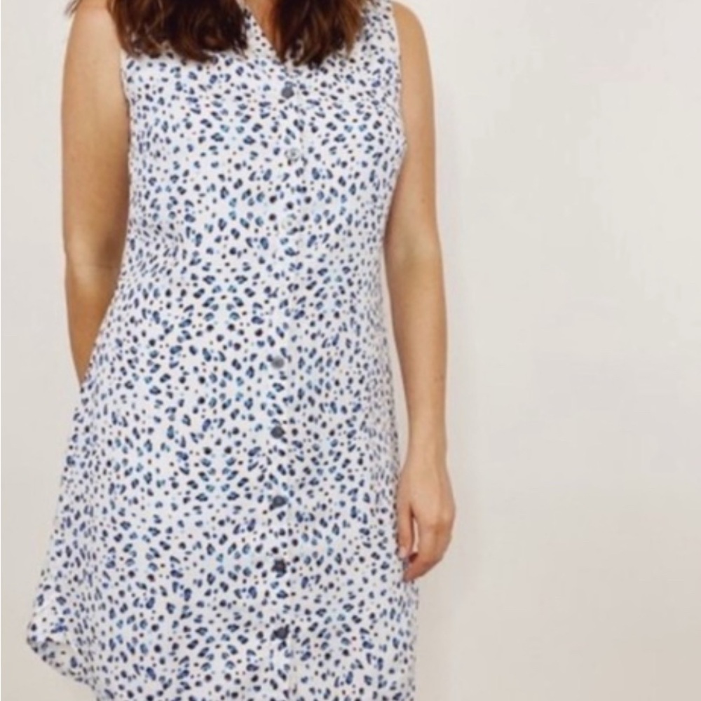 CAbi White and Blue Midi Dress